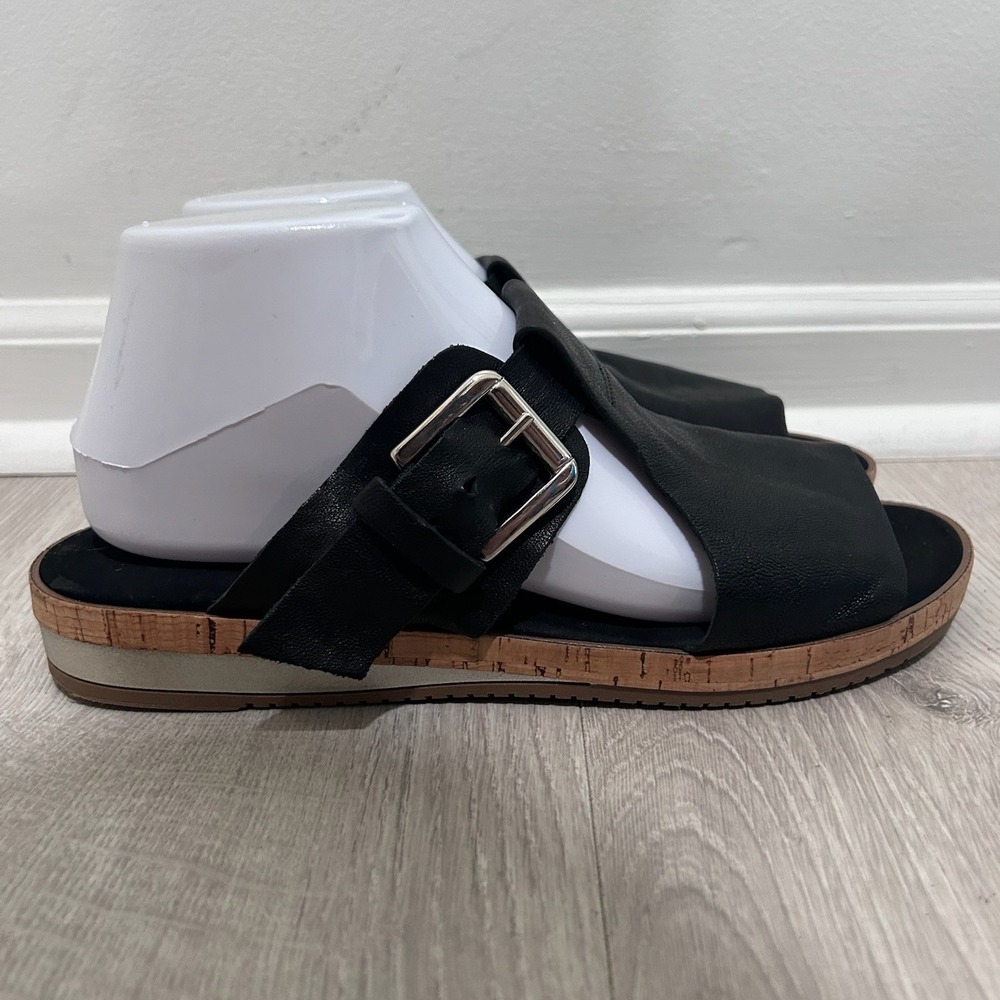 Sesto Meucci Black Nubuck Leather Buckle Slide Sandals Made in Italy Womens 10 M